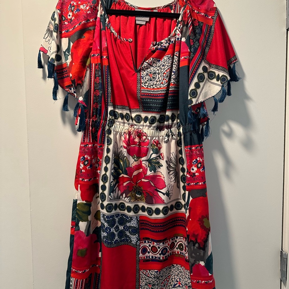 Vibrant Red Floral Bohemian Dress